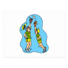 Two players jumping for the ball postcard