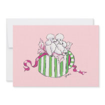 Two Poodles in a Hatbox Retro Art Print Invitation by greerdesign Two Poodles in a Hatbox Retro Art Print Invitation