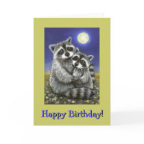Two raccoons madly in love cards