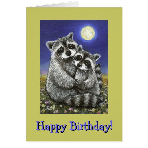 Two raccoons madly in love cards
