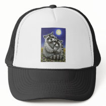 Two raccoons madly in love hats