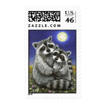 Two raccoons madly in love postage