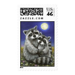 Two raccoons madly in love postage