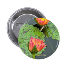 Two red and yellow water lilies  flowers pinback button