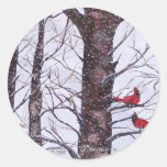 Two Red Birds In Winter Sticker