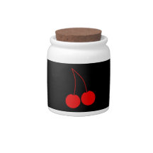 Two Red Cherries on Black. Candy Jars