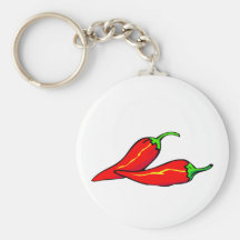 Two Red Chili Peppers on Side Keychain