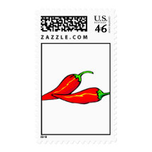 Two Red Chili Peppers on Side Stamp