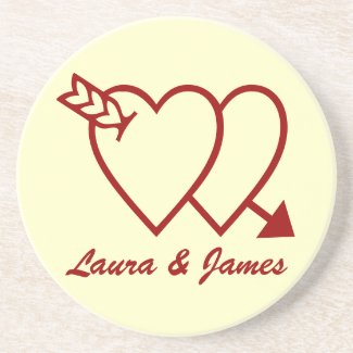 Two Red Hearts and Arrow For Love Drinks Coaster coaster