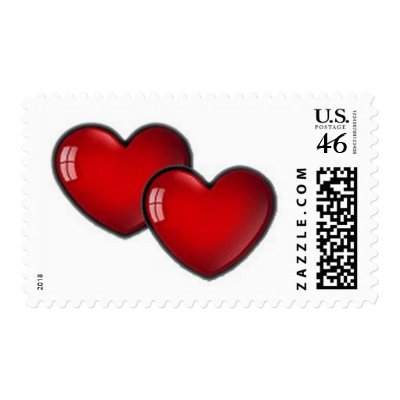 Two Red Hearts Postage Stamps