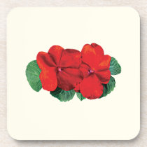 Two Red Impatiens cork coasters