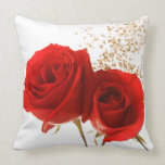 Two Red Roses Custom Background Color Throw Pillows