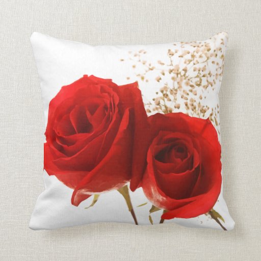 Two Red Roses Custom Background Color Throw Pillow Zazzle