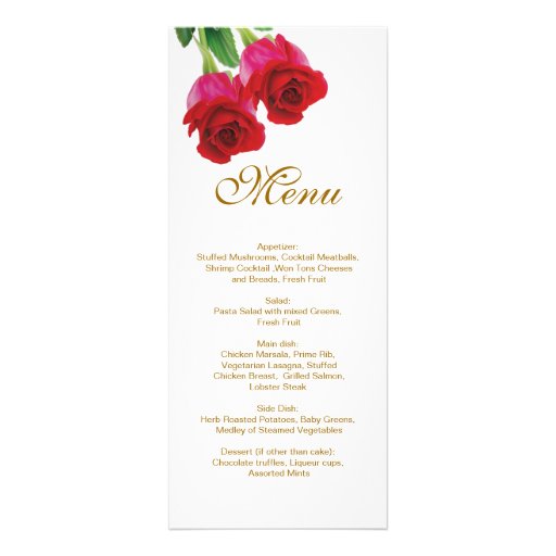 Two red roses Wedding Menu Invitation