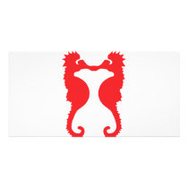 two red sea horses icon personalized photo card
