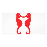two red sea horses icon personalized photo card