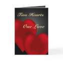 Two Red Velvet Hearts One Love Greeting Card card