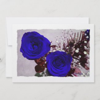 Two roses bleu colored with baby's breath back invitation