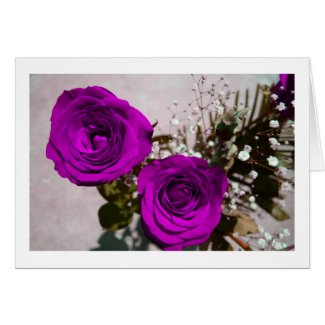 Two roses coloured purple with stems card