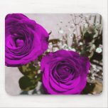 Two roses coloured purple with stems mousepad