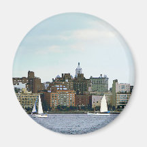 Two Sailboats Against Manhattan Skyline Refrigerator Magnets