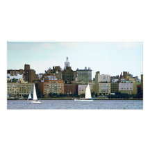Two Sailboats Against Manhattan Skyline Photo Card Template