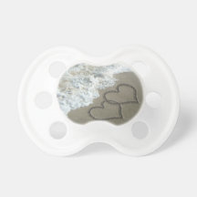 Two Sand Hearts on the Beach Baby Pacifiers