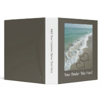 Two Sand Hearts on the Beach, Romantic Ocean Binder
