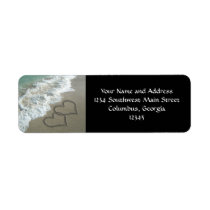 Two Sand Hearts on the Beach, Romantic Ocean Return Address Labels
