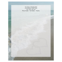 Two Sand Hearts on the Beach, Romantic Ocean Letterhead Template
