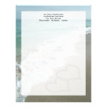 Two Sand Hearts on the Beach, Romantic Ocean Letterhead Template