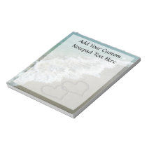 Two Sand Hearts on the Beach, Romantic Ocean Note Pad