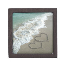 Two Sand Hearts on the Beach, Romantic Ocean Premium Jewelry Boxes