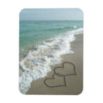 Two Sand Hearts on the Beach, Romantic Ocean Flexible Magnet