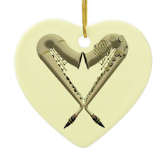 Two Saxophones Heart Shape on Heart Ornament ornament