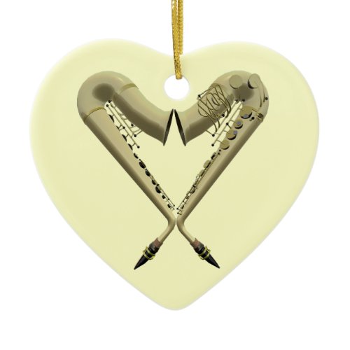 Two Saxophones Heart Shape on Heart Ornament ornament