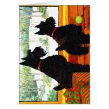Two Scotty Dogs at Christmas Greeting Card