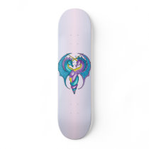 Two Seahorse Dragons Sketched in Blue and Purple Skate Board