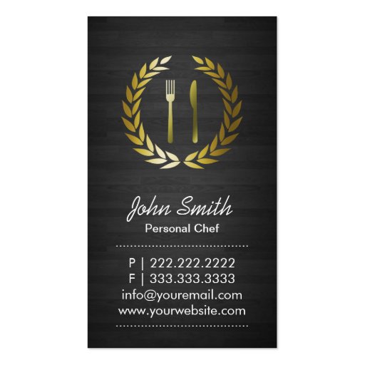 Two-side Dark Wood Background Personal Chef Business Card (front side)