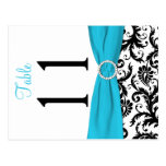 Two-sided Aqua, Black, White Damask Table Number Post Cards