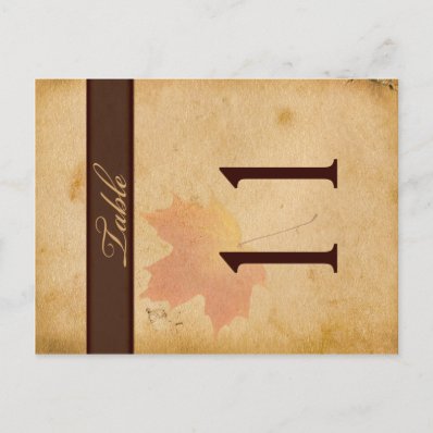 Two Sided Autumn Leaves on Aged Paper Table Number Postcards