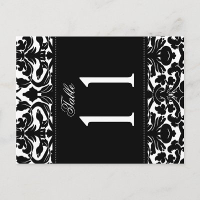 Two Sided Black and White Damask Table Number Post Card
