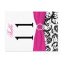 Two-sided Black, White, Pink Damask Table Number Postcard