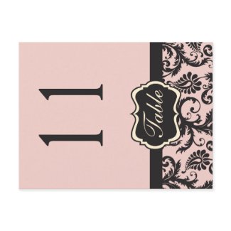 Two Sided Blush Pink and Grey Damask Table Number postcard