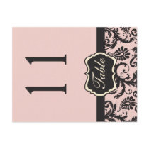Two Sided Blush Pink and Gray Damask Table Number Postcard