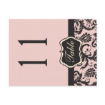 Two Sided Blush Pink and Gray Damask Table Number Postcard