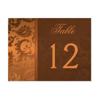 Two Sided Brown and Copper Damask Table Number zazzle_postcard