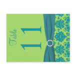 Two Sided Green and Turquoise Damask Table Number Post Card