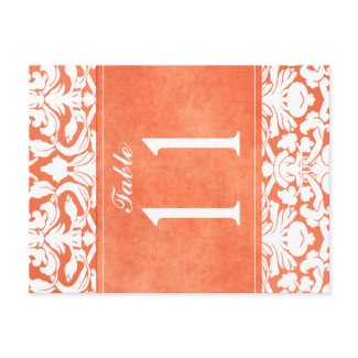 Two Sided Orange and White Damask Table Number postcard