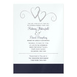 Two Silver and Navy Blue Hearts Wedding Invitation invitations